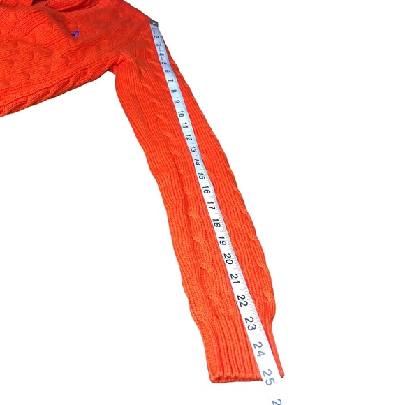 Vintage Ralph Lauren Sport Cable Knit Sweater Medium Orange V-Neck Pullover - Picture 8 of 9